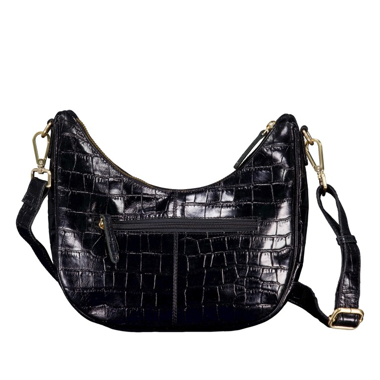 Beuteltasche Kroko, Farbe: schwarz, beige, Marke: Hausfelder Manufaktur, Abmessungen in cm: 27x24x6.5, Bild 3 von 6