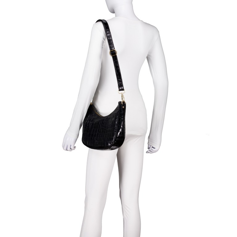 Beuteltasche Kroko, Farbe: schwarz, beige, Marke: Hausfelder Manufaktur, Abmessungen in cm: 27x24x6.5, Bild 4 von 6
