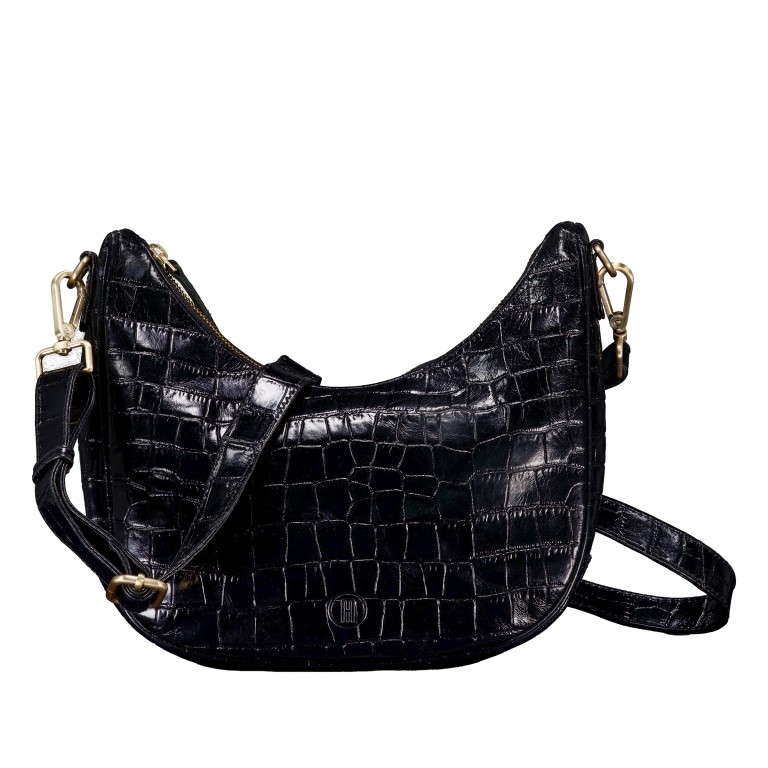 Beuteltasche Kroko, Farbe: schwarz, beige, Marke: Hausfelder Manufaktur, Abmessungen in cm: 27x24x6.5, Bild 1 von 6