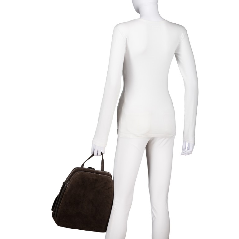 Rucksack Velours, Farbe: braun, taupe/khaki, grün/oliv, Marke: Hausfelder Manufaktur, Abmessungen in cm: 26x29x15, Bild 5 von 7