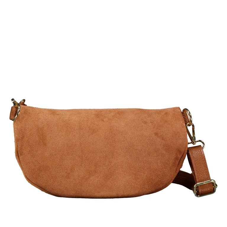 Gürteltasche / Umhängetasche Velours mit Goldfittings, Farbe: braun, beige, Marke: Hausfelder Manufaktur, Abmessungen in cm: 24x14x8, Bild 3 von 6