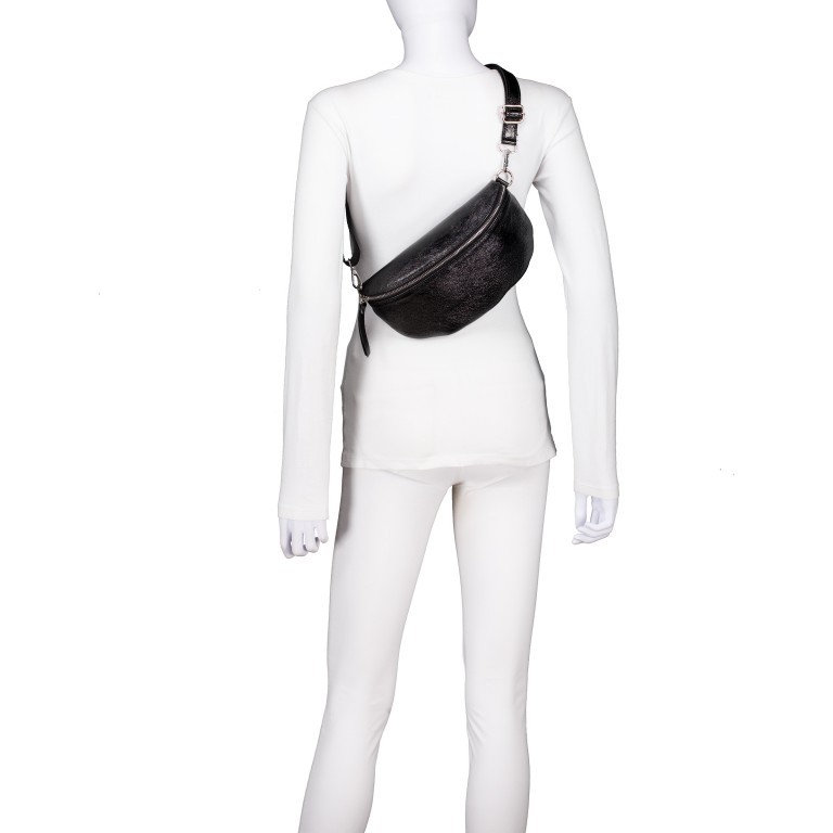 Gürteltasche / Umhängetasche Laminato mit Silberfittings, Farbe: schwarz, anthrazit, metallic, Marke: Hausfelder Manufaktur, Abmessungen in cm: 24x14x8, Bild 5 von 6