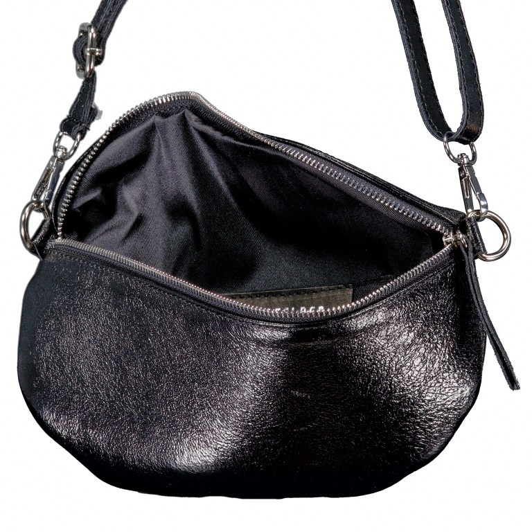 Gürteltasche / Umhängetasche Laminato mit Silberfittings, Farbe: schwarz, anthrazit, metallic, Marke: Hausfelder Manufaktur, Abmessungen in cm: 24x14x8, Bild 6 von 6