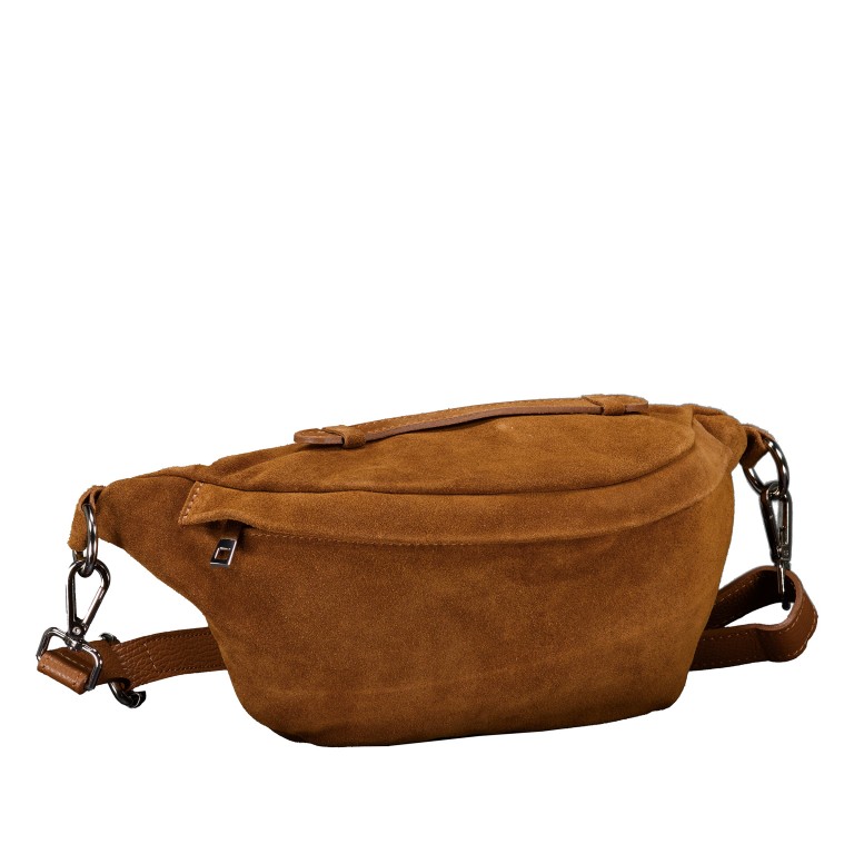 Gürteltasche / Umhängetasche Velours mit Silberfittings, Farbe: braun, beige, Marke: Hausfelder Manufaktur, Abmessungen in cm: 37x17x12, Bild 2 von 7