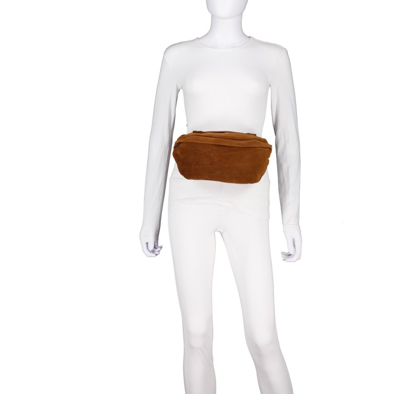Gürteltasche / Umhängetasche Velours mit Silberfittings, Farbe: braun, beige, Marke: Hausfelder Manufaktur, Abmessungen in cm: 37x17x12, Bild 5 von 7