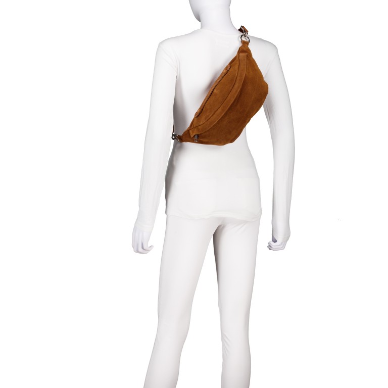Gürteltasche / Umhängetasche Velours mit Silberfittings, Farbe: braun, beige, Marke: Hausfelder Manufaktur, Abmessungen in cm: 37x17x12, Bild 6 von 7