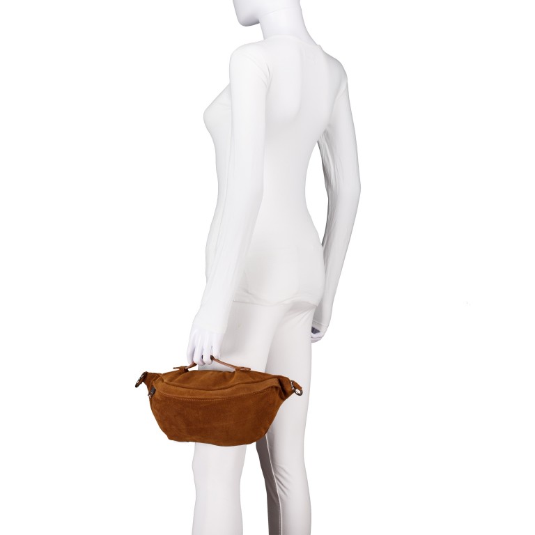Gürteltasche / Umhängetasche Velours mit Silberfittings, Farbe: braun, beige, Marke: Hausfelder Manufaktur, Abmessungen in cm: 37x17x12, Bild 4 von 7