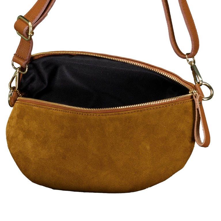 Gürteltasche Velours mit Goldfittings, Farbe: braun, beige, Marke: Hausfelder Manufaktur, Abmessungen in cm: 24x14x8, Bild 6 von 6
