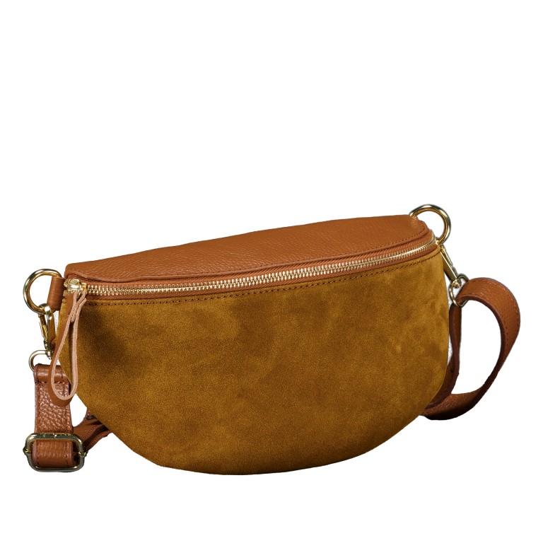 Gürteltasche Velours mit Goldfittings, Farbe: braun, beige, Marke: Hausfelder Manufaktur, Abmessungen in cm: 24x14x8, Bild 2 von 6