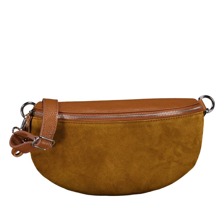 Gürteltasche Velours mit Silberfittings, Farbe: grau, braun, taupe/khaki, grün/oliv, beige, Marke: Hausfelder Manufaktur, Abmessungen in cm: 24x14x8, Bild 1 von 6
