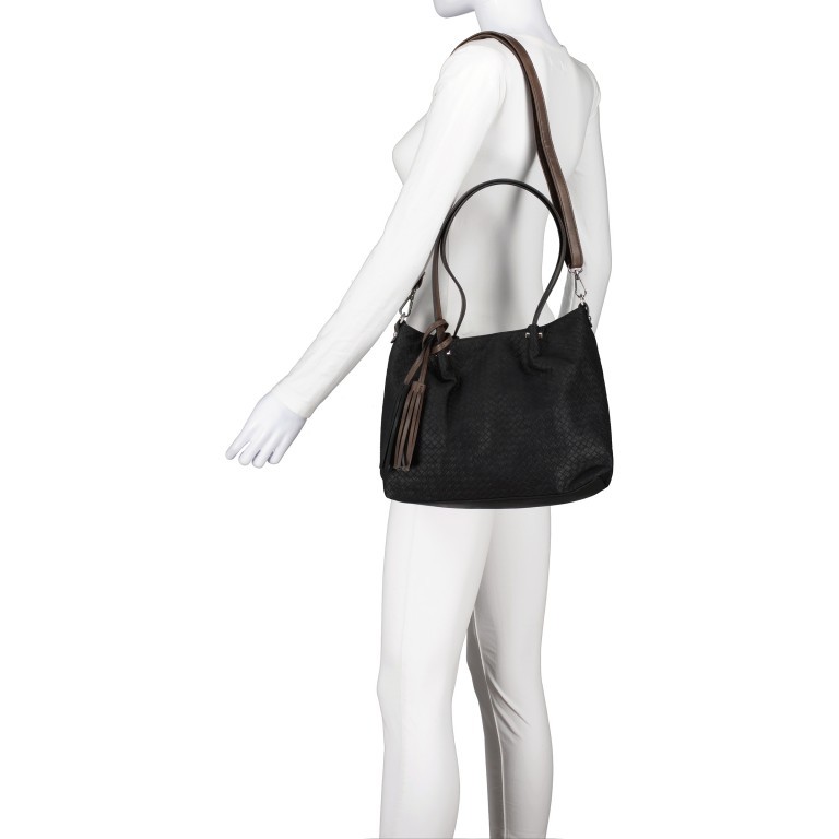 Shopper Bag in Bag, Farbe: schwarz, blau/petrol, taupe/khaki, Marke: Flanigan, Abmessungen in cm: 29x26x8.5, Bild 6 von 10