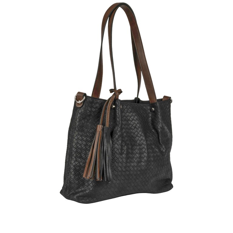 Shopper Bag in Bag, Farbe: schwarz, blau/petrol, taupe/khaki, Marke: Flanigan, Abmessungen in cm: 29x26x8.5, Bild 2 von 10