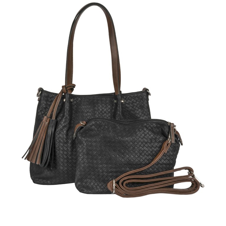 Shopper Bag in Bag, Farbe: schwarz, blau/petrol, taupe/khaki, Marke: Flanigan, Abmessungen in cm: 29x26x8.5, Bild 1 von 10