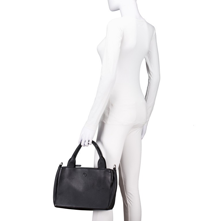 Handtasche Nappa, Farbe: schwarz, blau/petrol, Marke: Hausfelder Manufaktur, Abmessungen in cm: 28x21x12, Bild 4 von 7