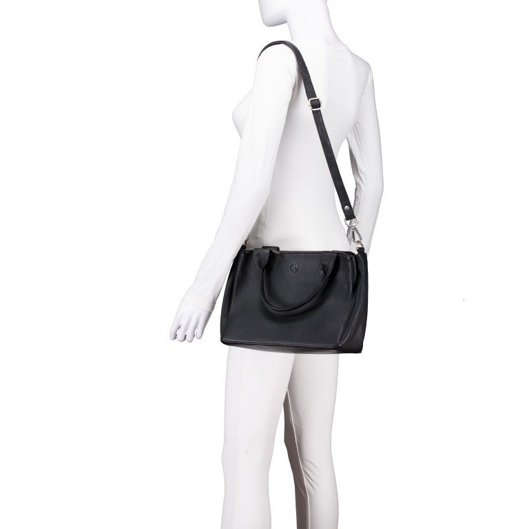Handtasche Nappa, Farbe: schwarz, blau/petrol, Marke: Hausfelder Manufaktur, Abmessungen in cm: 28x21x12, Bild 5 von 7