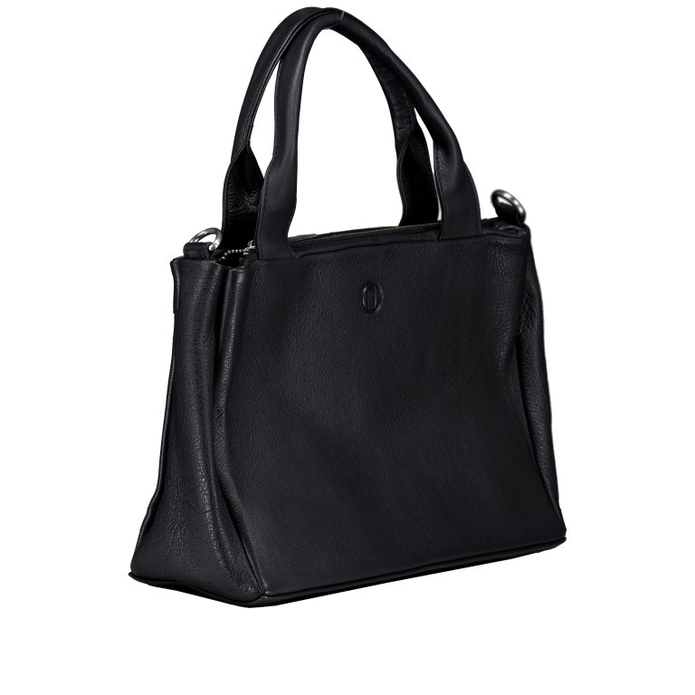 Handtasche Nappa, Farbe: schwarz, blau/petrol, Marke: Hausfelder Manufaktur, Abmessungen in cm: 28x21x12, Bild 2 von 7