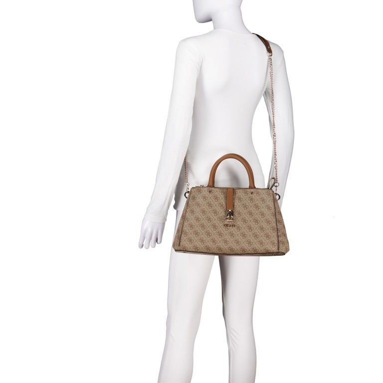 Handtasche Zamira 4G-Logo, Farbe: anthrazit, cognac, taupe/khaki, Marke: Guess, Abmessungen in cm: 34x22x11.5, Bild 6 von 7
