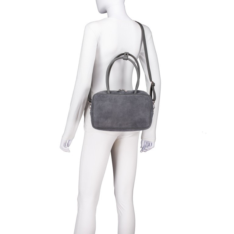 Handtasche Velours, Farbe: grau, beige, Marke: Hausfelder Manufaktur, Abmessungen in cm: 29x19x8, Bild 6 von 7