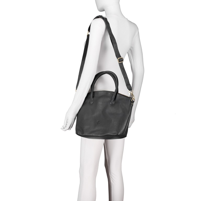 Handtasche, Farbe: schwarz, blau/petrol, beige, Marke: Hausfelder Manufaktur, Abmessungen in cm: 36x27.5x10, Bild 5 von 7