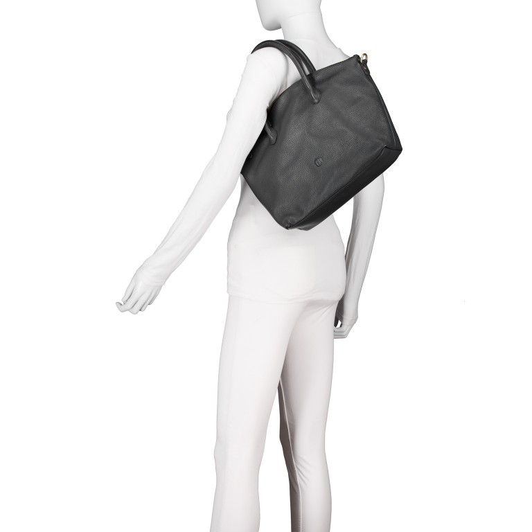Handtasche, Farbe: schwarz, blau/petrol, beige, Marke: Hausfelder Manufaktur, Abmessungen in cm: 36x27.5x10, Bild 4 von 7