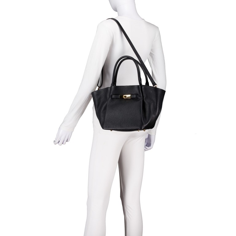 Handtasche Dollaro mit Goldfittings, Farbe: schwarz, beige, Marke: Hausfelder Manufaktur, Abmessungen in cm: 20x20x14.5, Bild 6 von 8