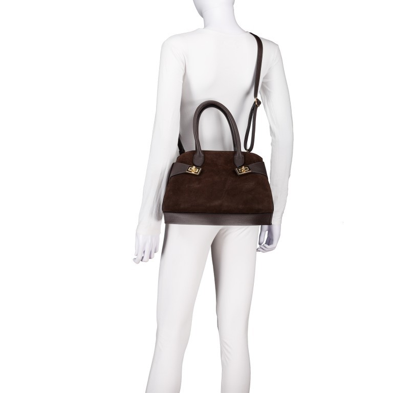 Handtasche Velours, Farbe: braun, beige, Marke: Hausfelder Manufaktur, Abmessungen in cm: 32x21.5x15.5, Bild 7 von 8