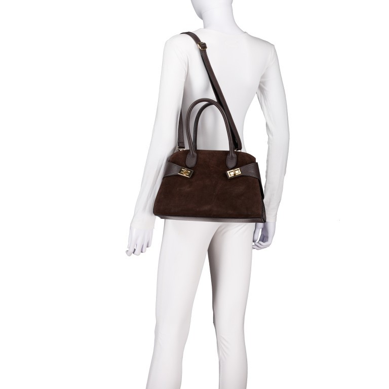 Handtasche Velours, Farbe: braun, beige, Marke: Hausfelder Manufaktur, Abmessungen in cm: 32x21.5x15.5, Bild 6 von 8