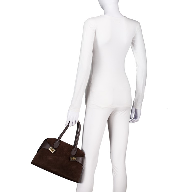 Handtasche Velours, Farbe: braun, beige, Marke: Hausfelder Manufaktur, Abmessungen in cm: 32x21.5x15.5, Bild 4 von 8