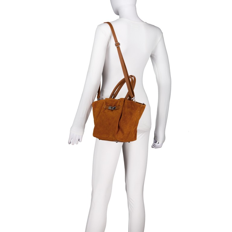 Handtasche Velours, Farbe: grau, braun, cognac, beige, Marke: Hausfelder Manufaktur, Abmessungen in cm: 19x20x12, Bild 5 von 6