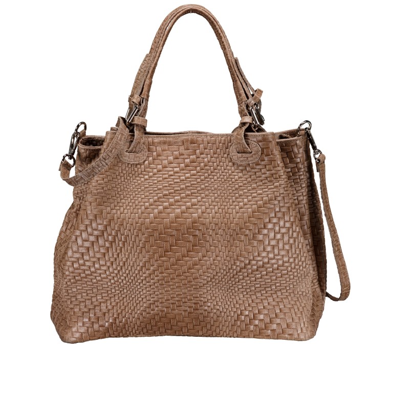 Handtasche Flechtprägung, Farbe: grau, braun, taupe/khaki, Marke: Hausfelder Manufaktur, Abmessungen in cm: 32x30x16, Bild 1 von 7