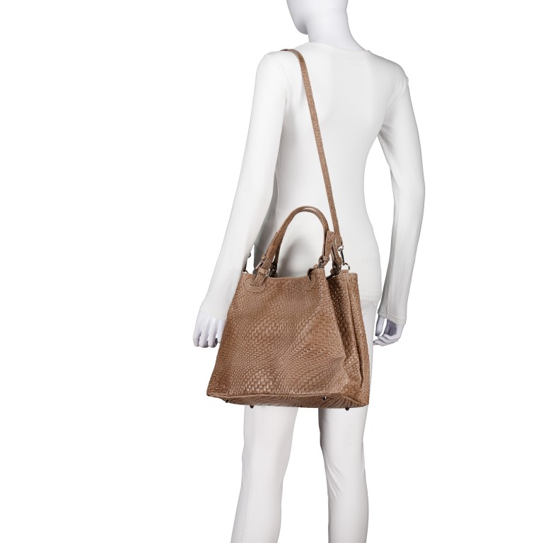 Handtasche Flechtprägung, Farbe: grau, braun, taupe/khaki, Marke: Hausfelder Manufaktur, Abmessungen in cm: 32x30x16, Bild 5 von 7
