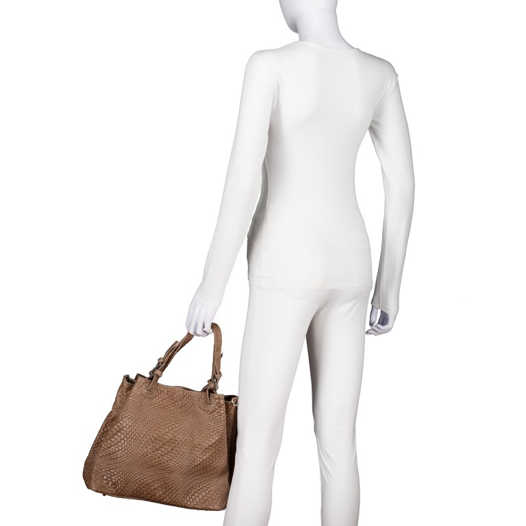 Handtasche Flechtprägung, Farbe: grau, braun, taupe/khaki, Marke: Hausfelder Manufaktur, Abmessungen in cm: 32x30x16, Bild 4 von 7