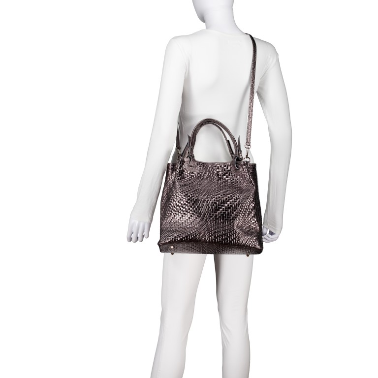 Handtasche Flechtprägung, Farbe: anthrazit, metallic, Marke: Hausfelder Manufaktur, Abmessungen in cm: 32x30x16, Bild 6 von 7