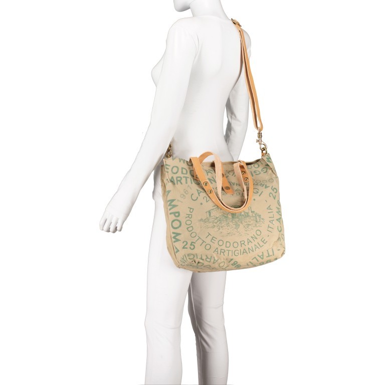 Shopper Canvas X1225 Beige Stampa Felce, Farbe: grün/oliv, Marke: Campomaggi, EAN: 8054302711227, Abmessungen in cm: 30x33x16, Bild 6 von 7