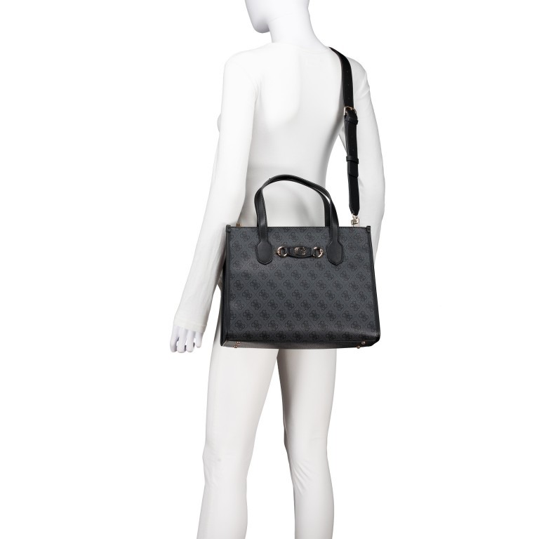 Handtasche Izzy, Farbe: anthrazit, cognac, Marke: Guess, Abmessungen in cm: 33.5x26.5x13, Bild 6 von 7