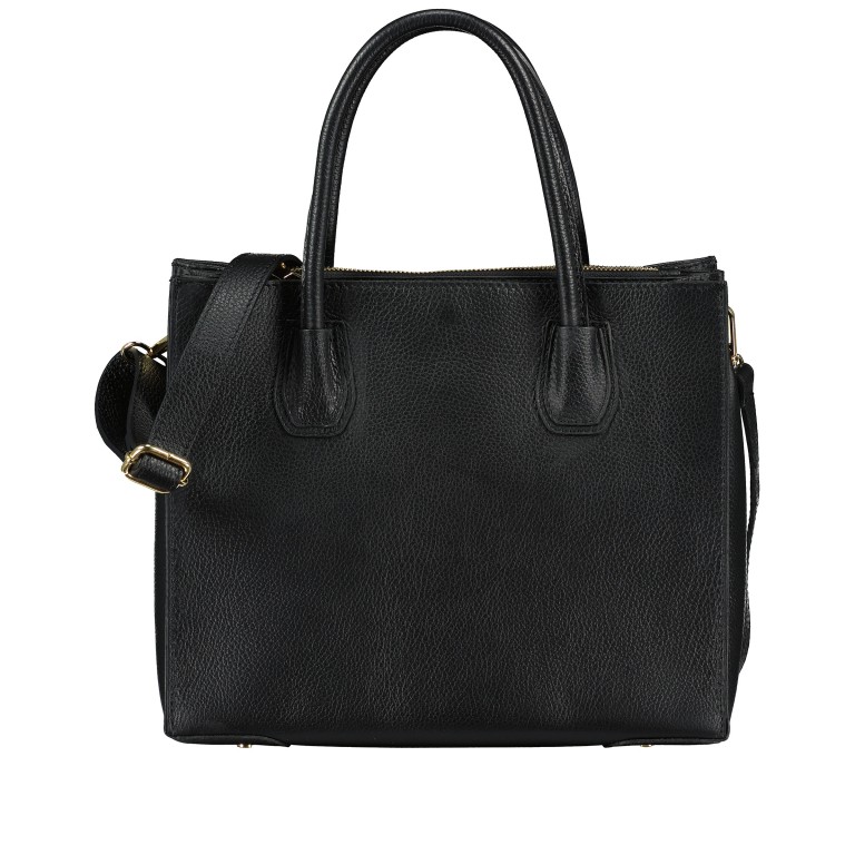 Handtasche mit Goldfittings, Farbe: schwarz, braun, taupe/khaki, beige, Marke: Hausfelder Manufaktur, Abmessungen in cm: 31.5x27x14, Bild 1 von 7