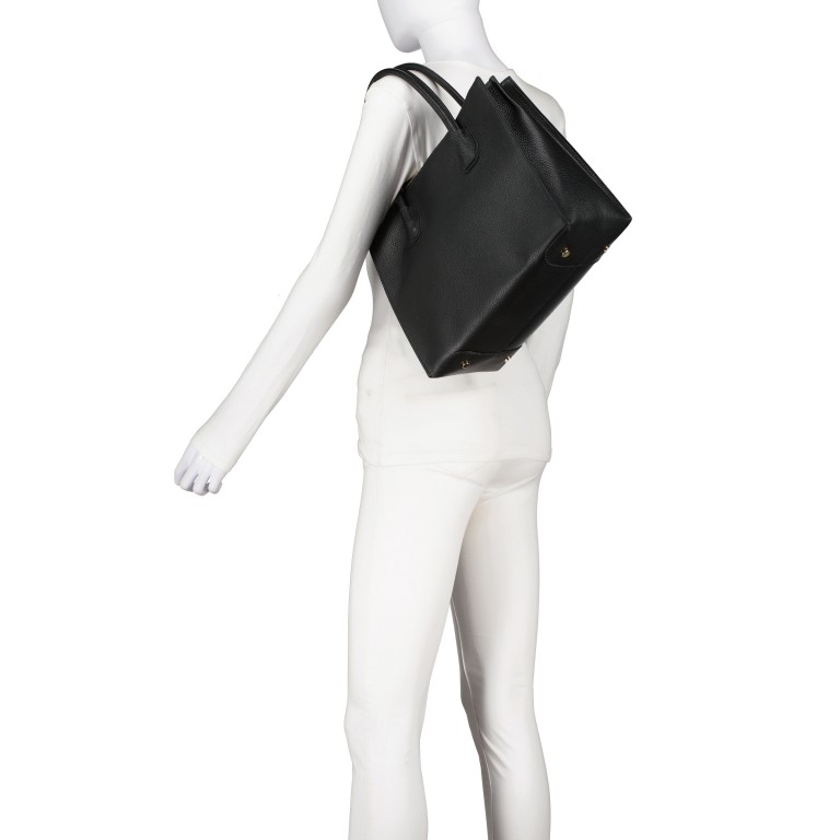 Handtasche mit Goldfittings, Farbe: schwarz, braun, taupe/khaki, beige, Marke: Hausfelder Manufaktur, Abmessungen in cm: 31.5x27x14, Bild 4 von 7