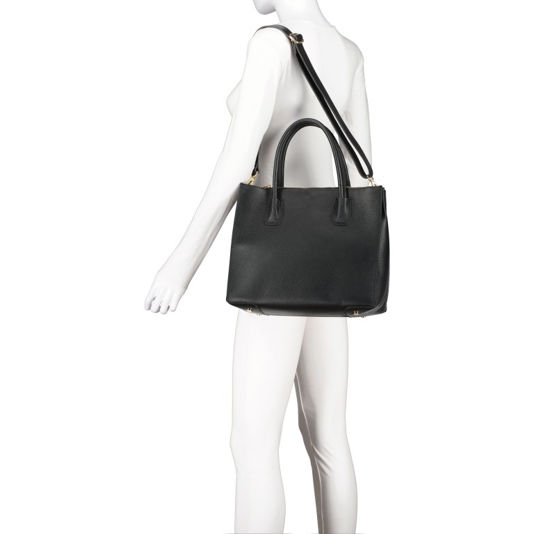 Handtasche mit Goldfittings, Farbe: schwarz, braun, taupe/khaki, beige, Marke: Hausfelder Manufaktur, Abmessungen in cm: 31.5x27x14, Bild 5 von 7