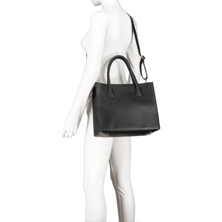 Handtasche mit Goldfittings, Farbe: schwarz, braun, taupe/khaki, beige, Marke: Hausfelder Manufaktur, Abmessungen in cm: 31.5x27x14, Bild 6 von 7