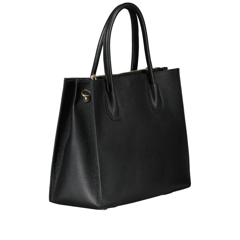 Handtasche mit Goldfittings, Farbe: schwarz, braun, taupe/khaki, beige, Marke: Hausfelder Manufaktur, Abmessungen in cm: 31.5x27x14, Bild 2 von 7