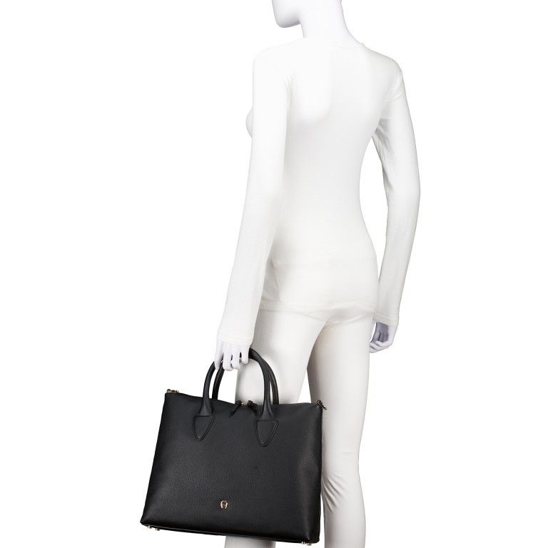 Handtasche Zita M, Farbe: schwarz, blau/petrol, Marke: AIGNER, Abmessungen in cm: 29x39x12, Bild 3 von 7