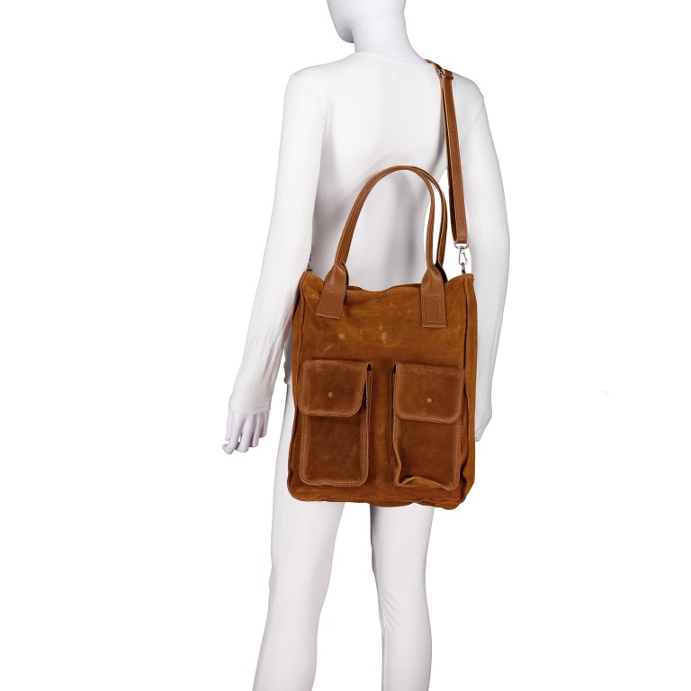 Shopper Velours, Farbe: grau, braun, cognac, grün/oliv, beige, Marke: Hausfelder Manufaktur, Abmessungen in cm: 32x39x11, Bild 6 von 7