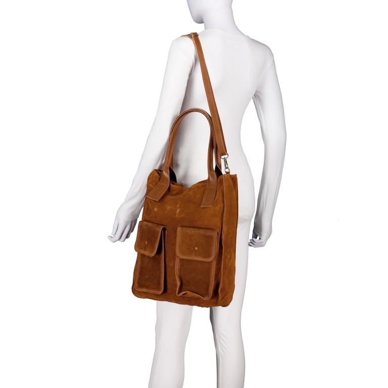 Shopper Velours, Farbe: grau, braun, cognac, grün/oliv, beige, Marke: Hausfelder Manufaktur, Abmessungen in cm: 32x39x11, Bild 5 von 7