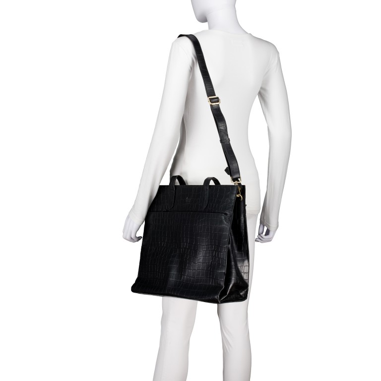 Shopper Kroko mit Laptopfach 15 Zoll, Farbe: schwarz, braun, Marke: Hausfelder Manufaktur, Abmessungen in cm: 40.5x35x12, Bild 5 von 7