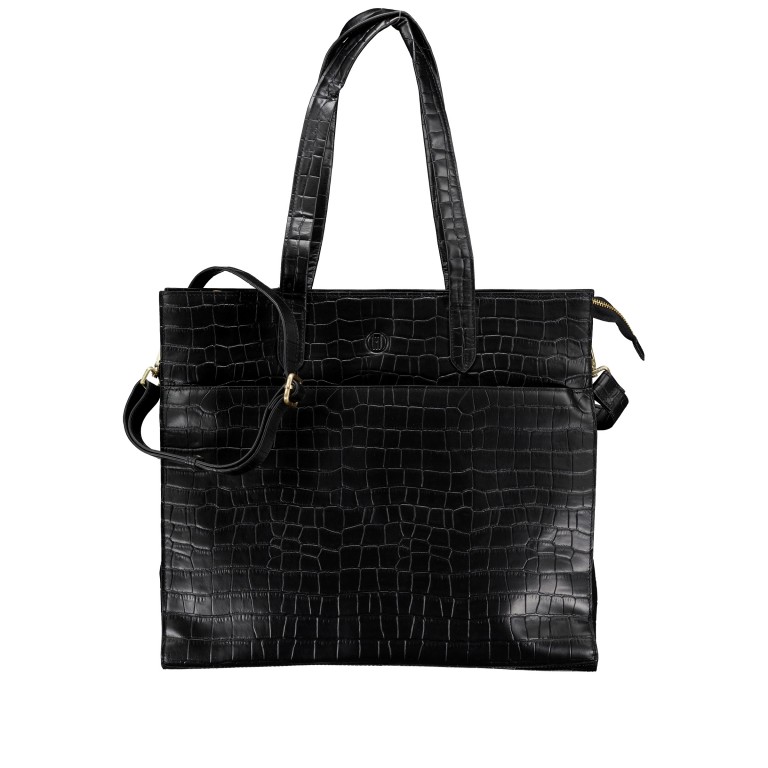 Shopper Kroko mit Laptopfach 15 Zoll, Farbe: schwarz, braun, Marke: Hausfelder Manufaktur, Abmessungen in cm: 40.5x35x12, Bild 1 von 7