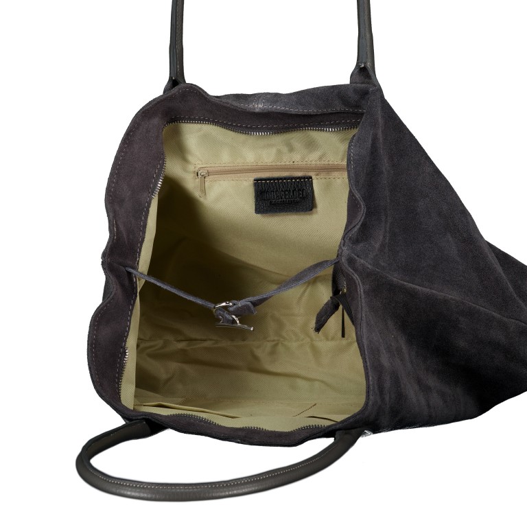 Shopper Velours variabel in der Form, Farbe: grau, braun, taupe/khaki, Marke: Hausfelder Manufaktur, Abmessungen in cm: 40x25x10.5, Bild 9 von 9