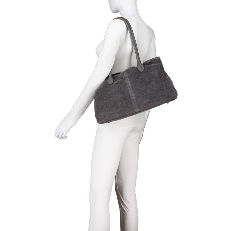 Shopper Velours variabel in der Form, Farbe: grau, braun, taupe/khaki, Marke: Hausfelder Manufaktur, Abmessungen in cm: 40x25x10.5, Bild 6 von 9
