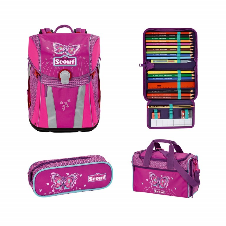 Schulranzen Sunny Set 4-teilig Pink, Farbe: rosa/pink, Marke: Scout, Abmessungen in cm: 30x39x20, Bild 1 von 9