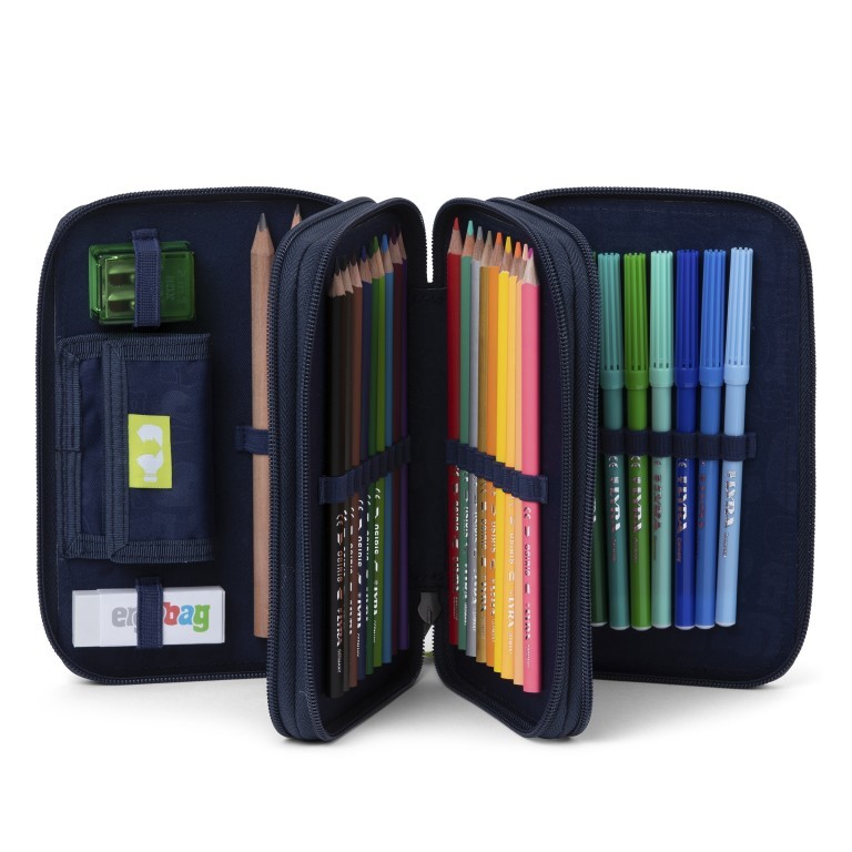 Stifteetui Maxi Mäppchen Glow Set 40-teilig, Farbe: schwarz, blau/petrol, grün/oliv, Marke: Ergobag, Abmessungen in cm: 20.5x13.5x6.5, Bild 2 von 5