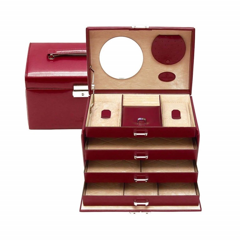 Schmuckkasten merino mit vier Etagen Rot, Farbe: rot/weinrot, Marke: Windrose, EAN: 4006047367102, Bild 2 von 4